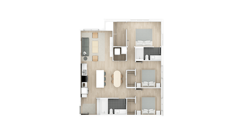 Three bedroom, two bath 1151 sq.ft apartment suite with a Northeast view.